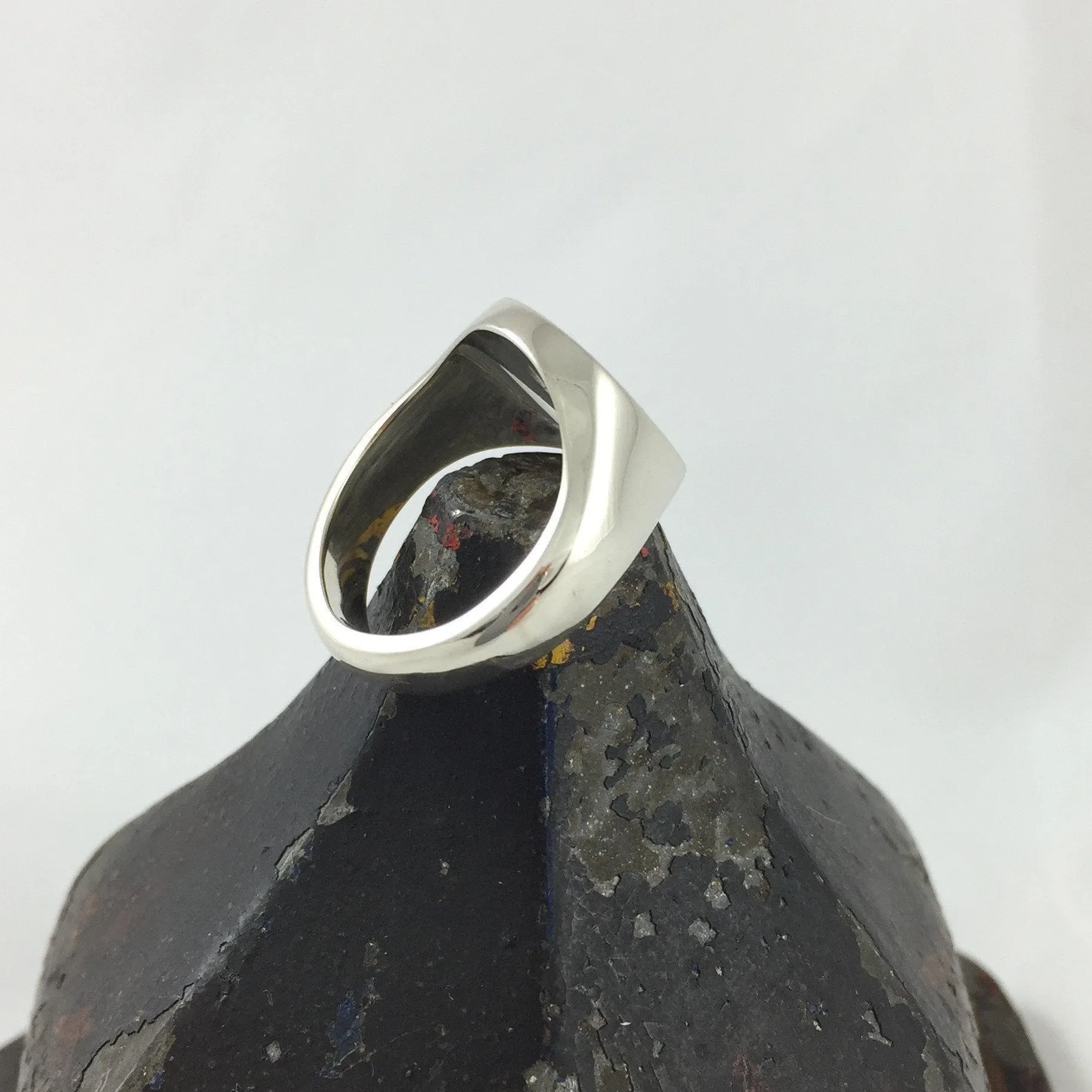 1-3 Initials Engraved  14mm x 13mm Cushion  -  Sterling Silver Signet Ring