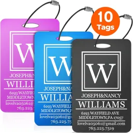10 PCS Personalized Luggage Tags, Custom Engraved Aluminum Luggage Tags for Family, Metal Luggage Tags for Suitcases, Backpack, Custom Solid Brass Luggage Tag with Strap, Two Sided Engraving (Black)
