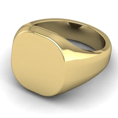 2 Initials Deep Engraved  14mm x 13mm Cushion  -   9 Carat Yellow Gold Signet Ring