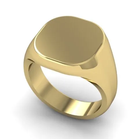 2 Initials Deep Engraved  14mm x 13mm Cushion  -   9 Carat Yellow Gold Signet Ring