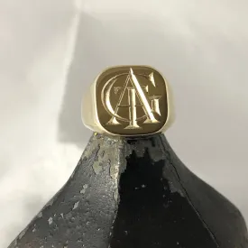 3 Initials Deep Engraved  18mm x 18mm  -   9 Carat Yellow Gold Signet Ring