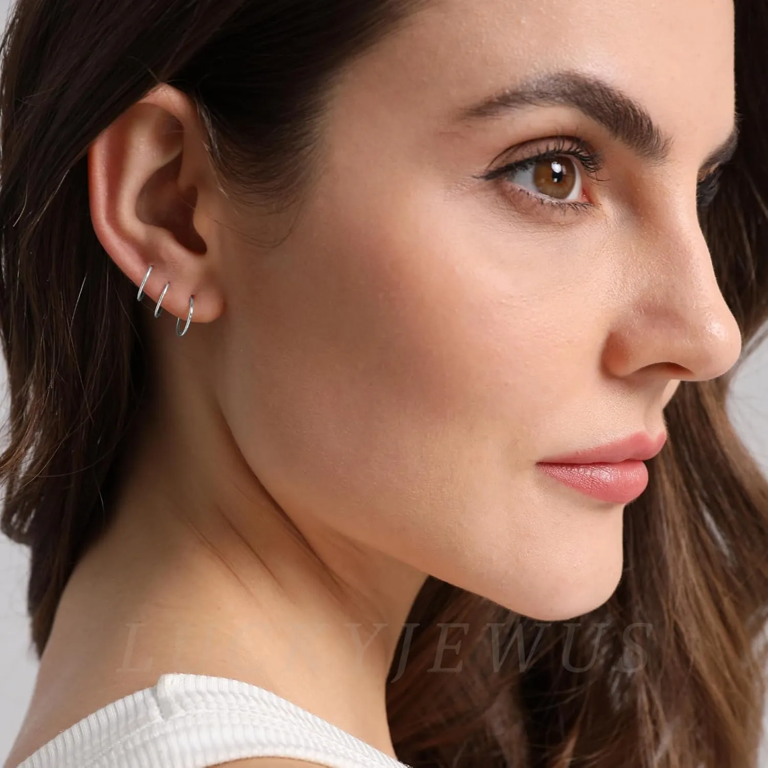3 Pairs 925 Sterling Silver Thin Small Hoop Earrings for Women - 14K White Gold Plated Tiny Cartilage Hoop earring, Nose Rings Hoops, Mini Helix Piercing Jewelry, Dainty Tragus Earrings, 6mm 7mm 8mm