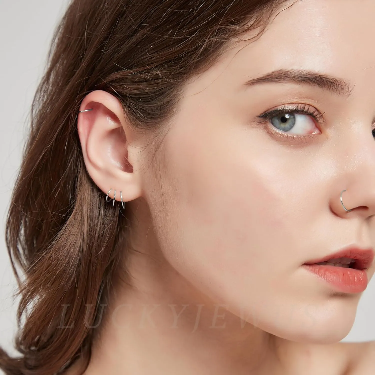 3 Pairs 925 Sterling Silver Thin Small Hoop Earrings for Women - 14K White Gold Plated Tiny Cartilage Hoop earring, Nose Rings Hoops, Mini Helix Piercing Jewelry, Dainty Tragus Earrings, 6mm 7mm 8mm