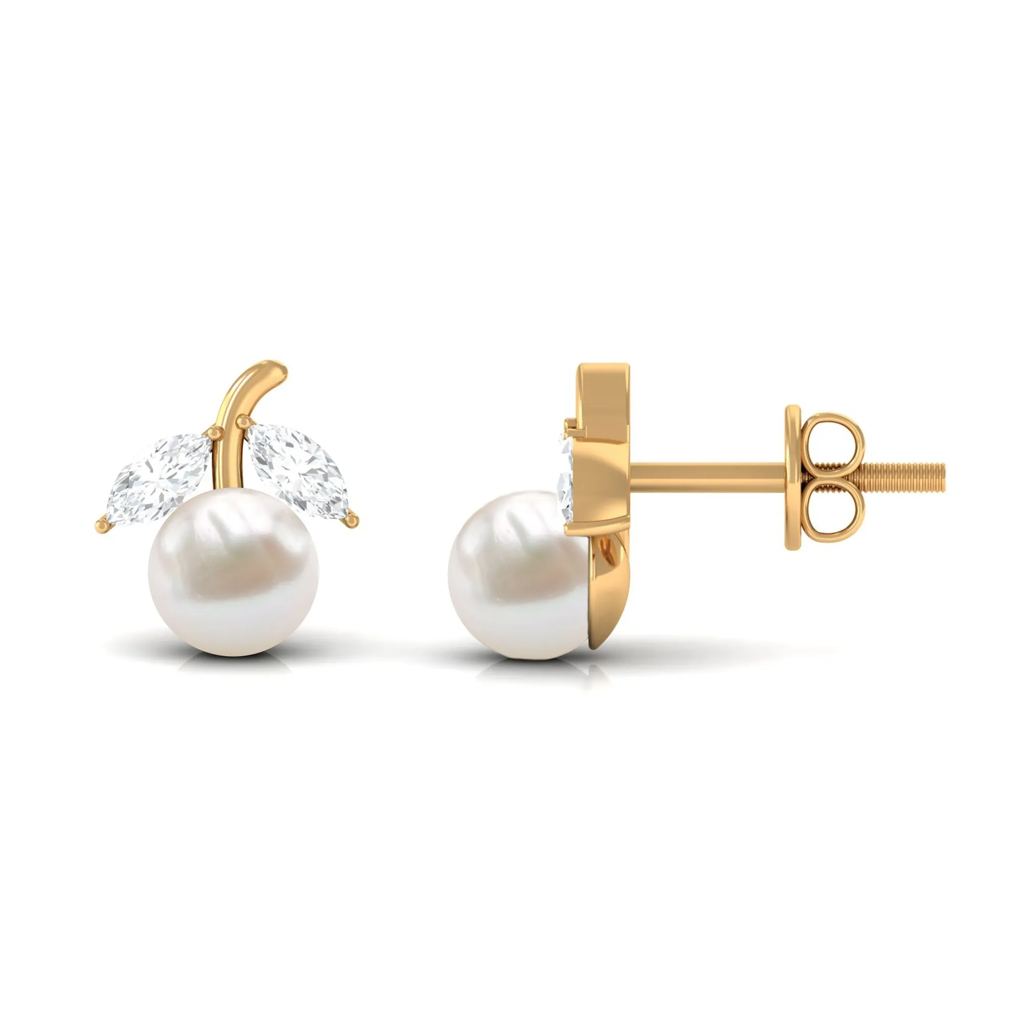 5 MM Freshwater Pearl and Diamond Fruit Stud Earring