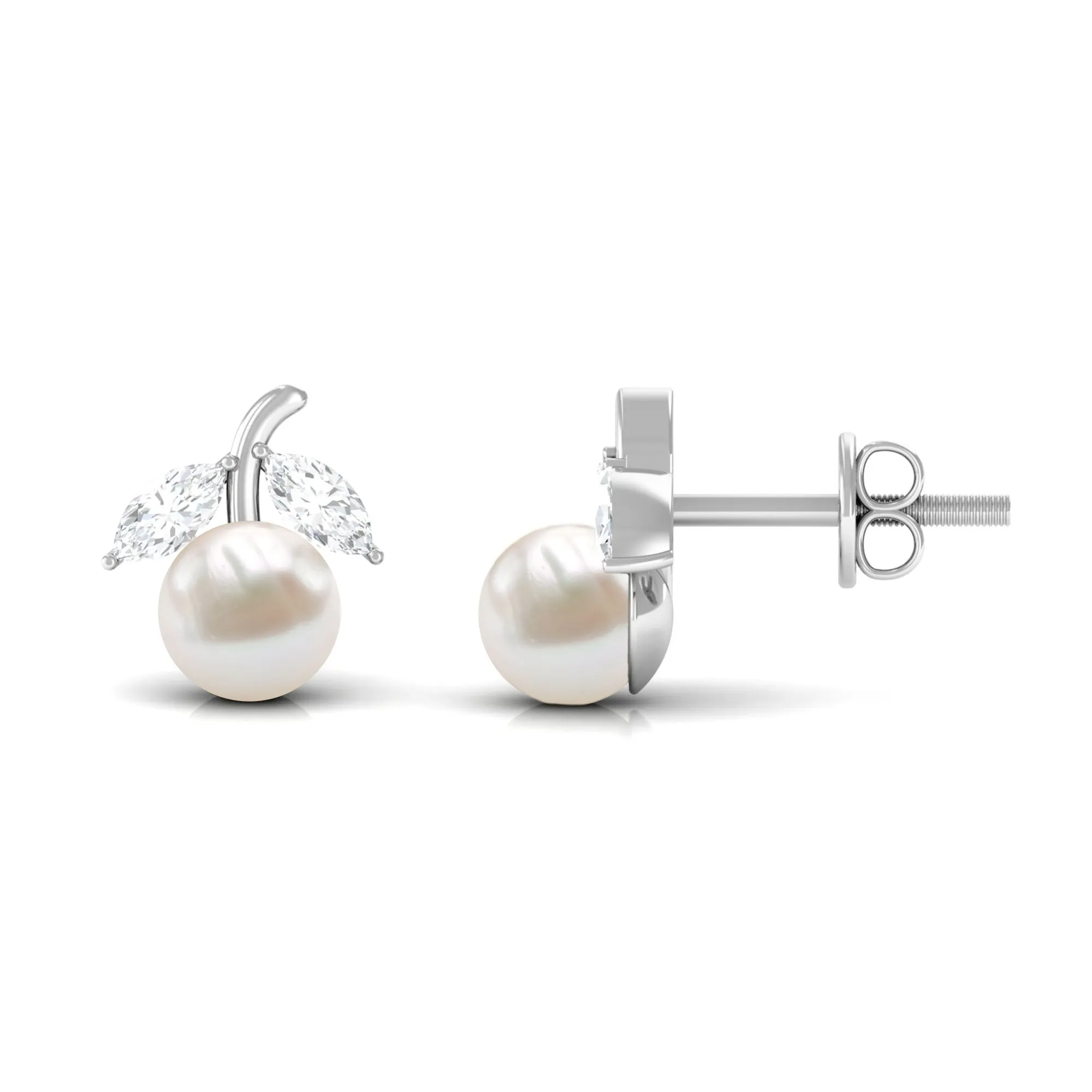 5 MM Freshwater Pearl and Diamond Fruit Stud Earring
