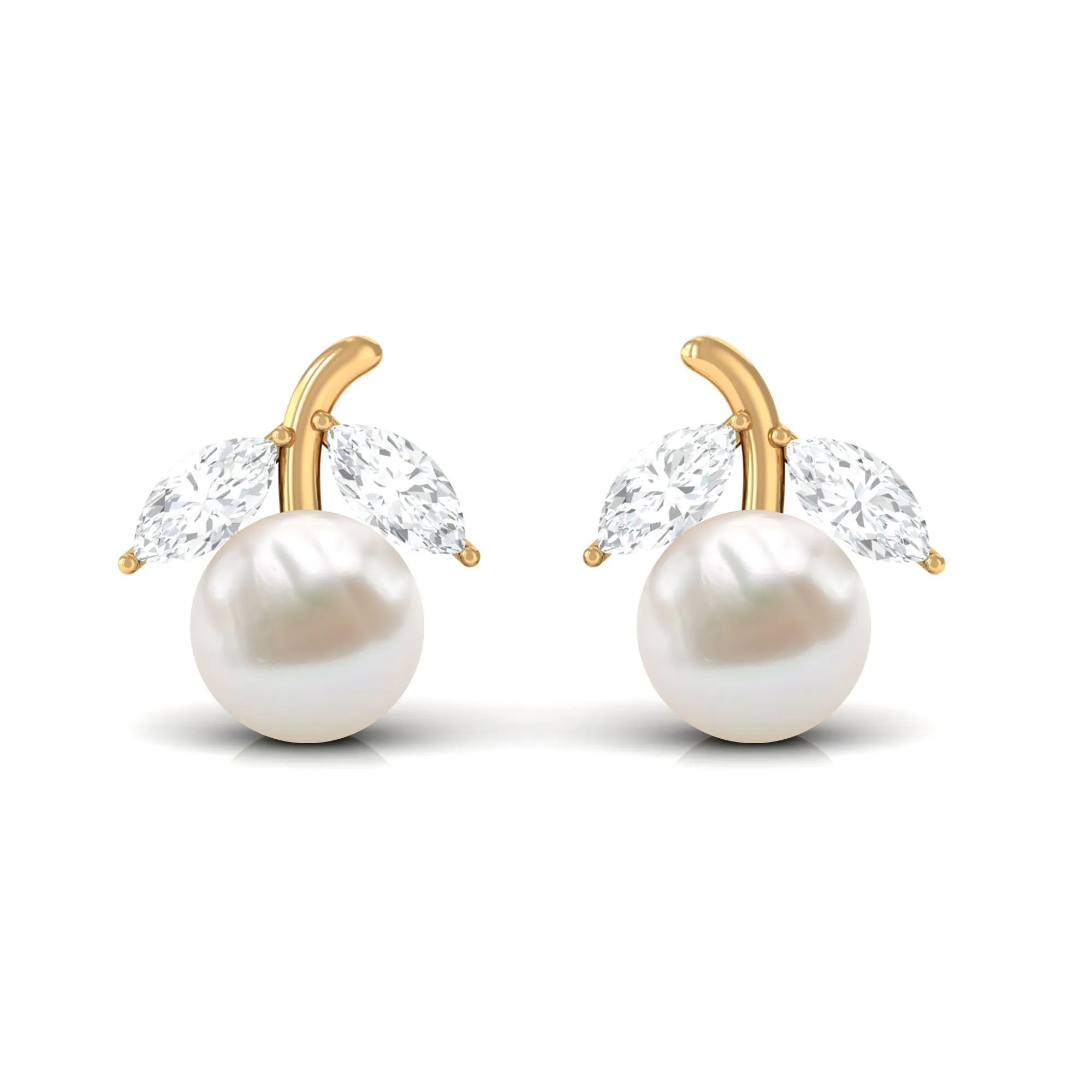 5 MM Freshwater Pearl and Diamond Fruit Stud Earring