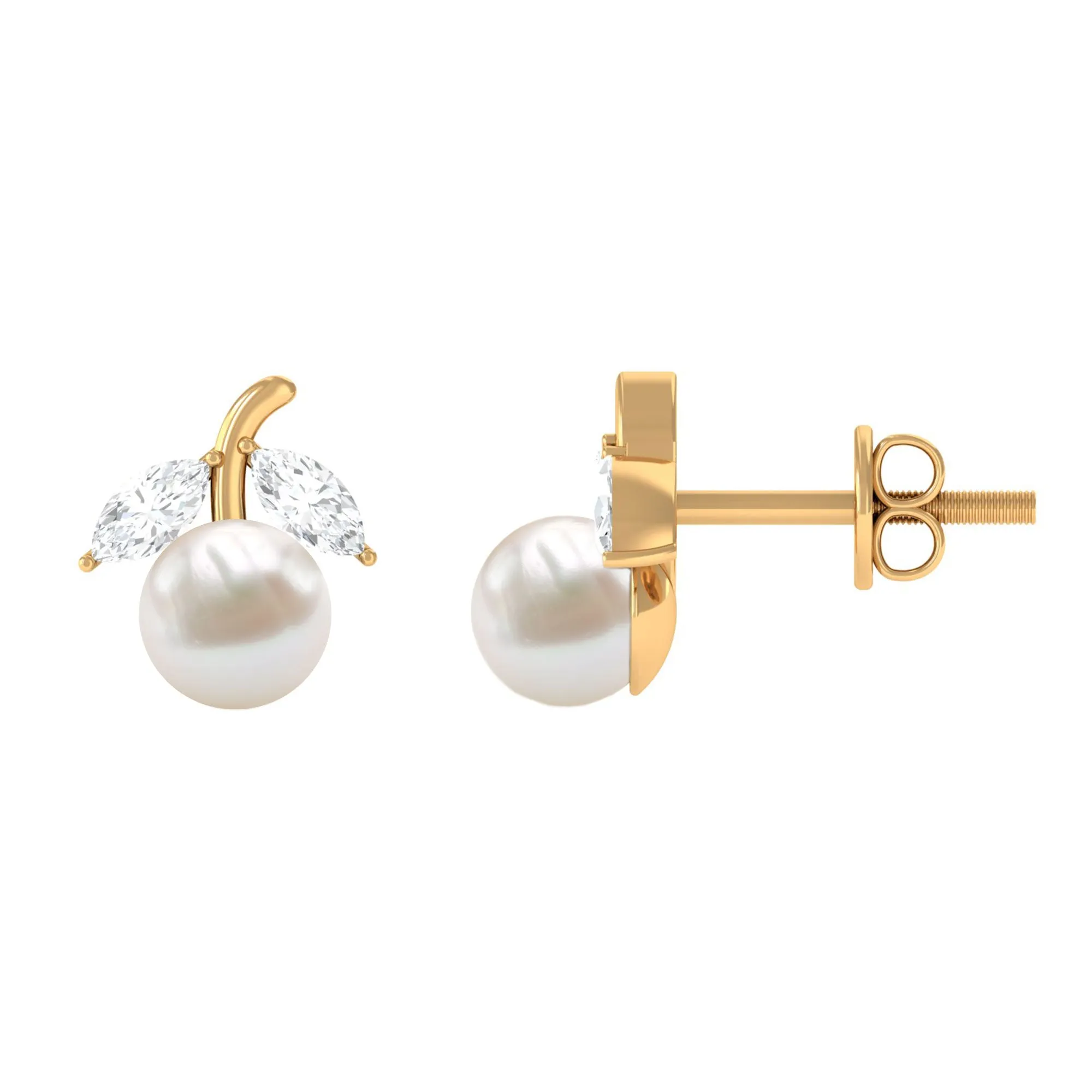 5 MM Freshwater Pearl and Diamond Fruit Stud Earring