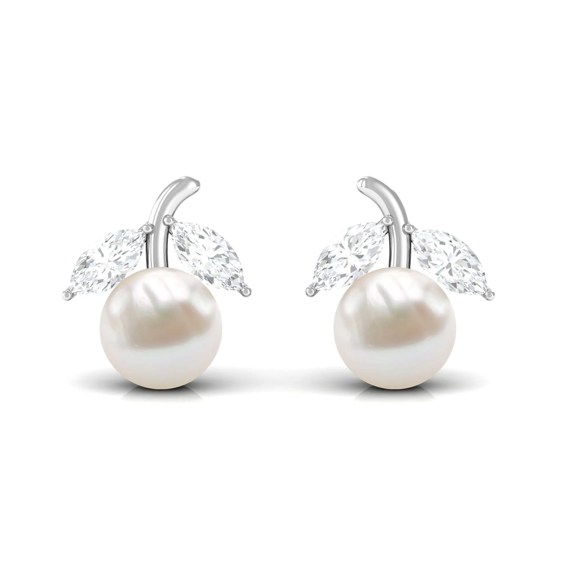5 MM Freshwater Pearl and Diamond Fruit Stud Earring
