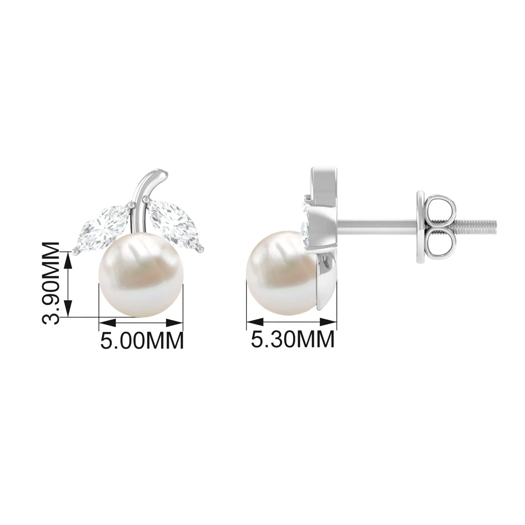5 MM Freshwater Pearl and Diamond Fruit Stud Earring
