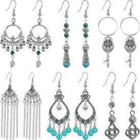 6 Pairs Boho Earrings for Women Vintage Metal Tassel Dangle Earrings Bohemian Cubic Zirconia Elegant Jewelry Set