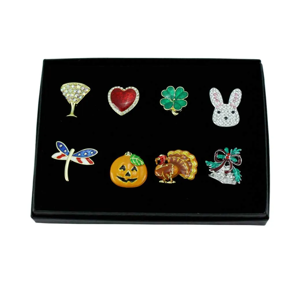 8 Assorted Small Unisex Holiday Lapel Pins Boxed Set - TACBOX02
