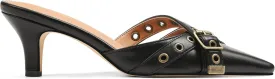 AMINUGAL Mules Heels for Women Pointed Closed Toe Kitten Pumps Buckle Slip On Studded Stiletto Heeled Party Dress Shoes