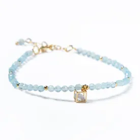 Aquamarine Bracelet; Natural Stone Bracelet; Beaded Bracelet; Charm Bracelet; Minimalist
