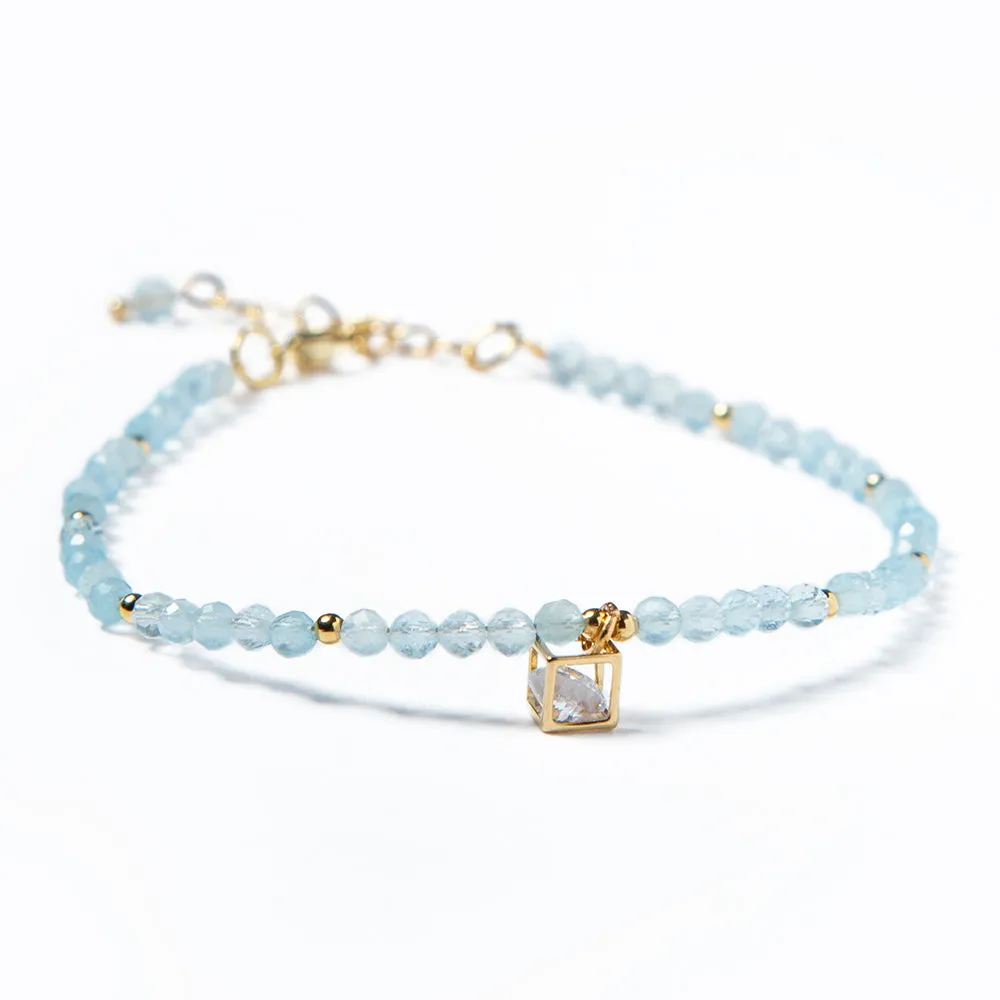 Aquamarine Bracelet; Natural Stone Bracelet; Beaded Bracelet; Charm Bracelet; Minimalist