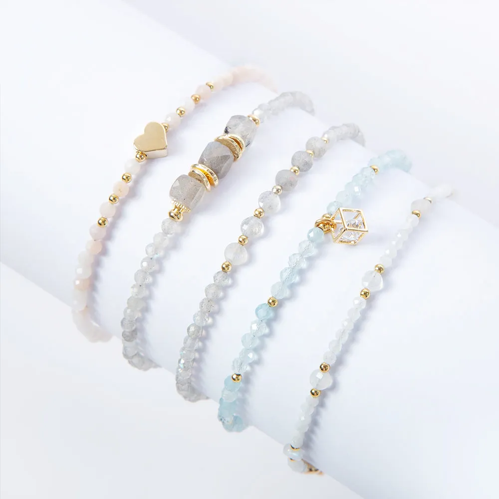 Aquamarine Bracelet; Natural Stone Bracelet; Beaded Bracelet; Charm Bracelet; Minimalist