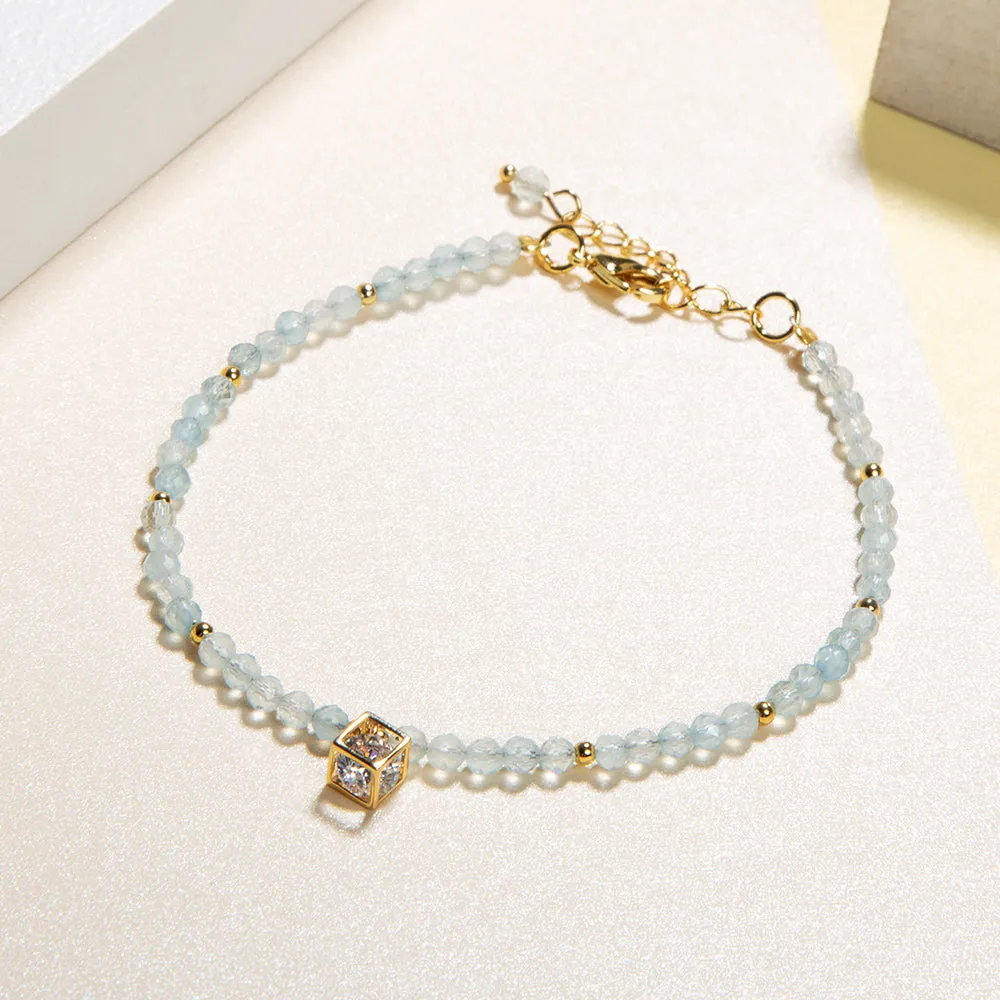 Aquamarine Bracelet; Natural Stone Bracelet; Beaded Bracelet; Charm Bracelet; Minimalist