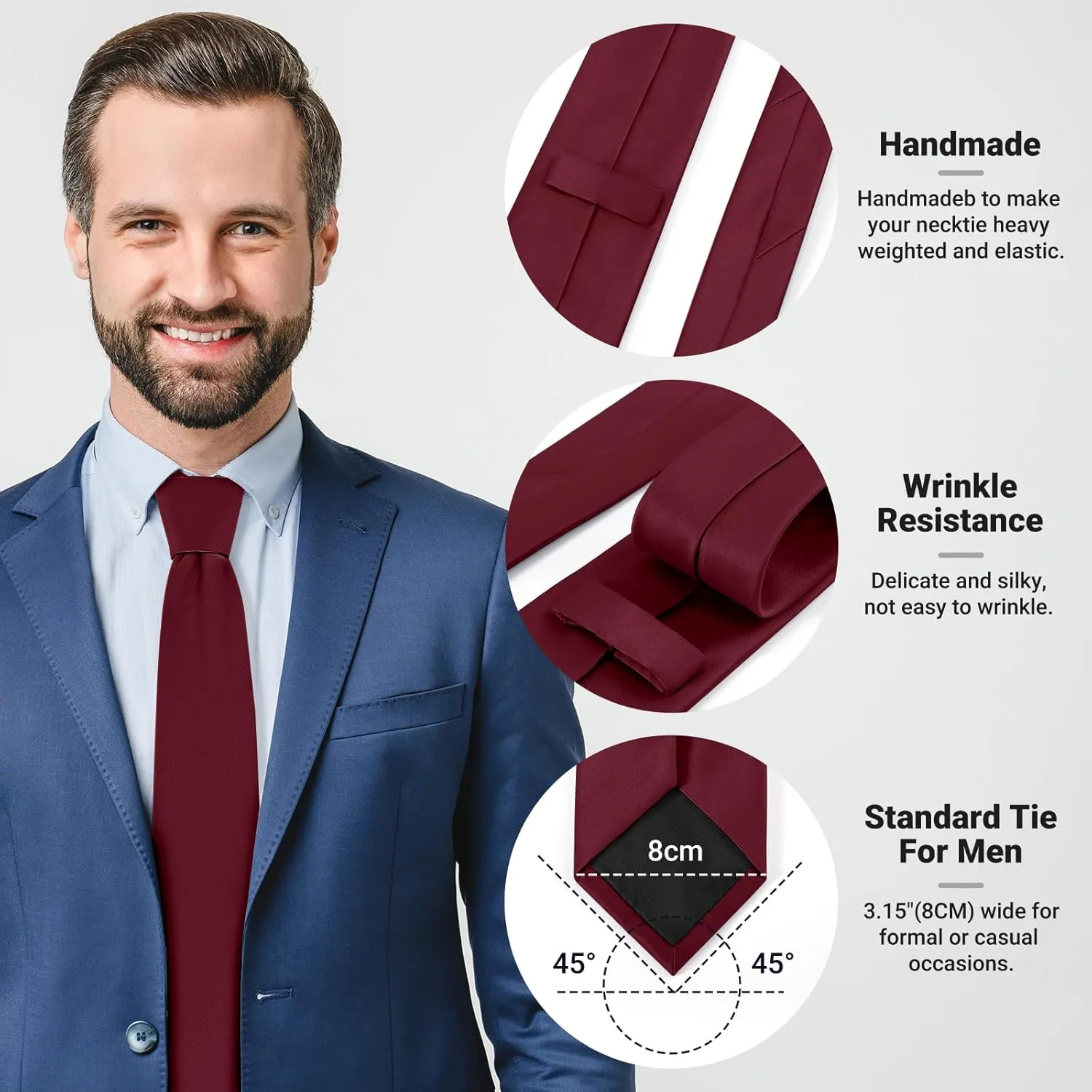 Black Ties For Men Solid Pure Color Formal Neckties 3.15" (8CM) Men's Tie for Business and Wedding with Gift Box