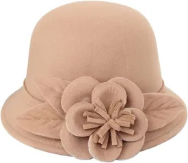 Bowler Fedora Hat with Rolled Brim Classic Wool Hats for Man Woman Halloween Prop Party Wedding Hat (B, One Size)