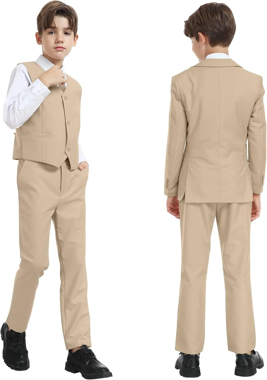 Boy's Formal Suit 7 Piece Slim Fit Tuxedo for Kids Teen Boys Jacket Vest and Pants Set for Wedding with Bow Tie Suspenders