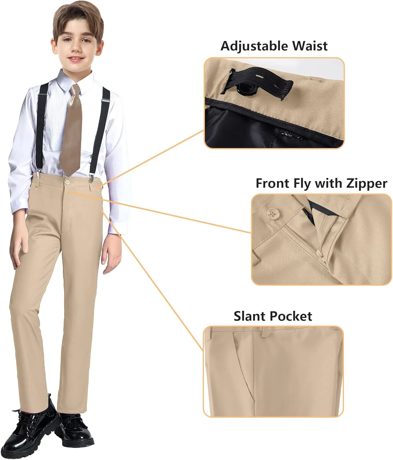 Boy's Formal Suit 7 Piece Slim Fit Tuxedo for Kids Teen Boys Jacket Vest and Pants Set for Wedding with Bow Tie Suspenders