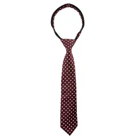 Boys' Pre-Tied Woven Zipper Tie, Burgundy Diamonds (Color 10)