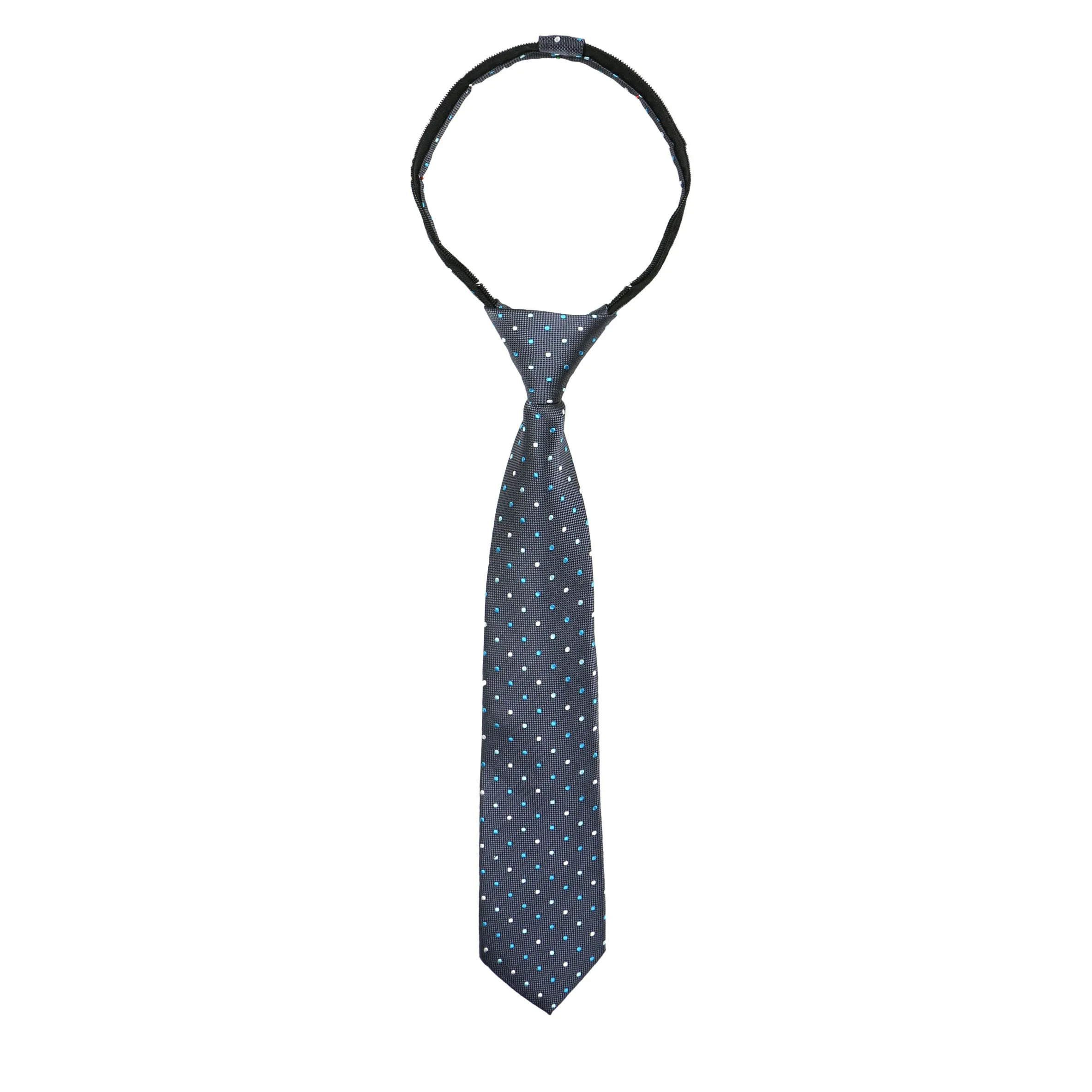 Boys' Pre-Tied Woven Zipper Tie, Turquoise Dotted (Color 09)
