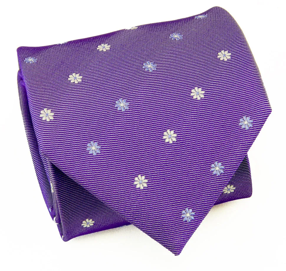 Cadet Purple Floral Silk Necktie and Pocket Square