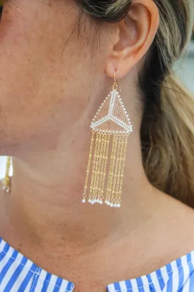 Chain Fringe Triangle Earrings - Mother of Pearl
