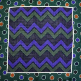 Chevrons & Spots Wool & Silk Pocket Square in Green, Plum, Blue & Red