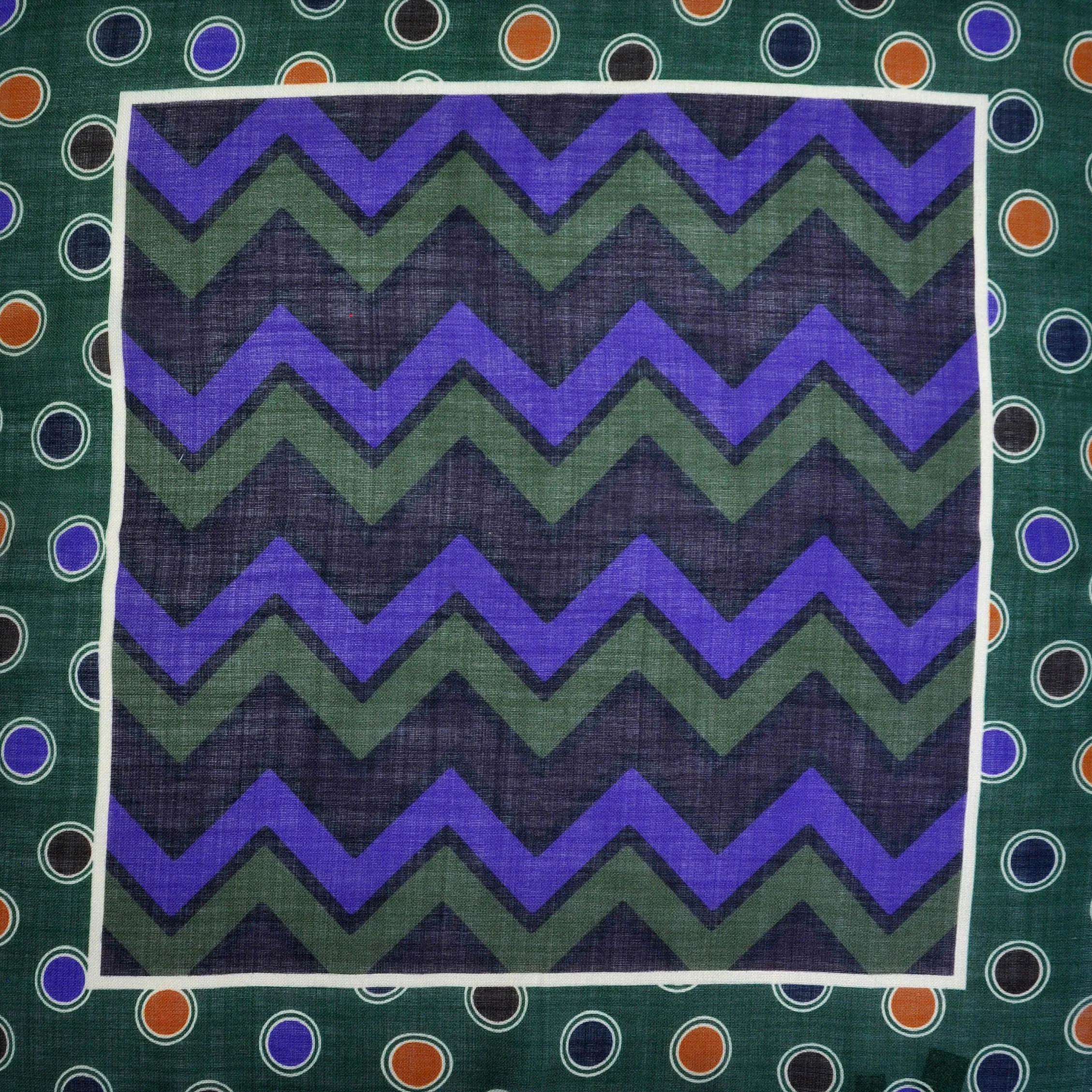 Chevrons & Spots Wool & Silk Pocket Square in Green, Plum, Blue & Red