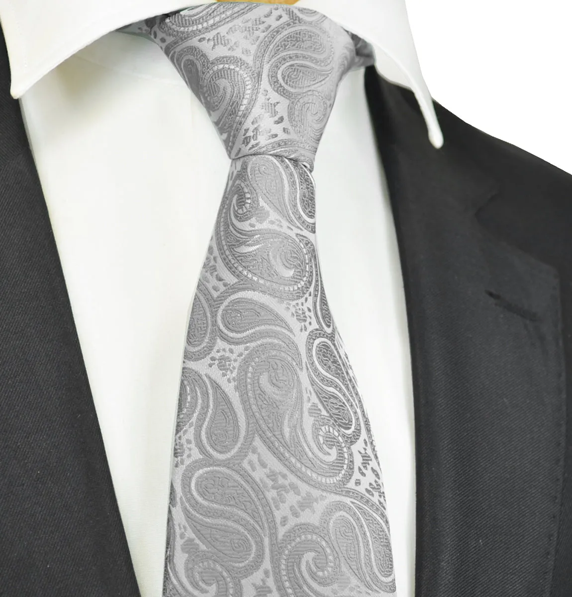 Classic Formal Light Grey Paisley Necktie