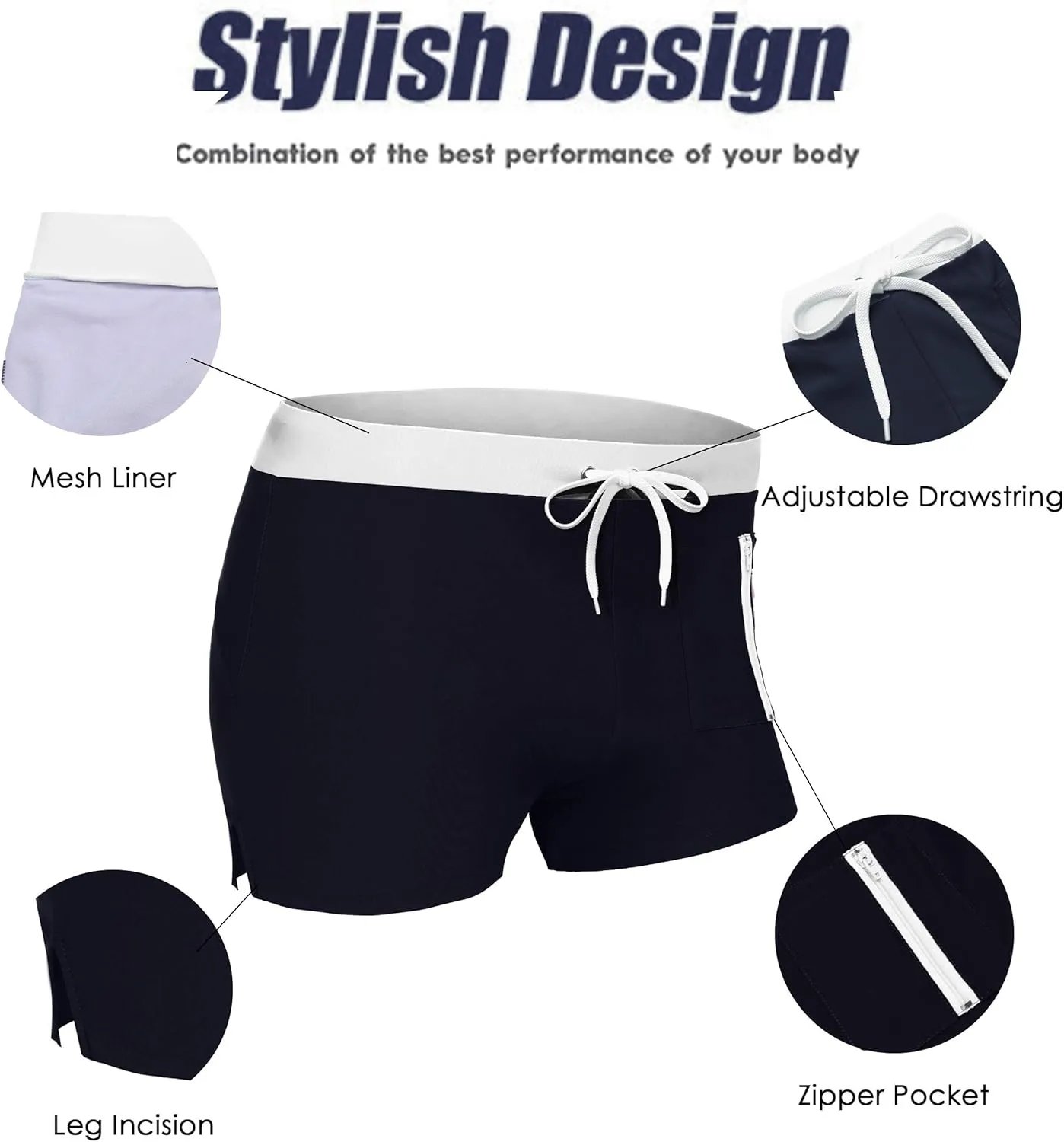 COOFANDY Mens Swim Trunks Swimwear Bathing Suit Swim Brief Square Leg Board Short S-3XL
