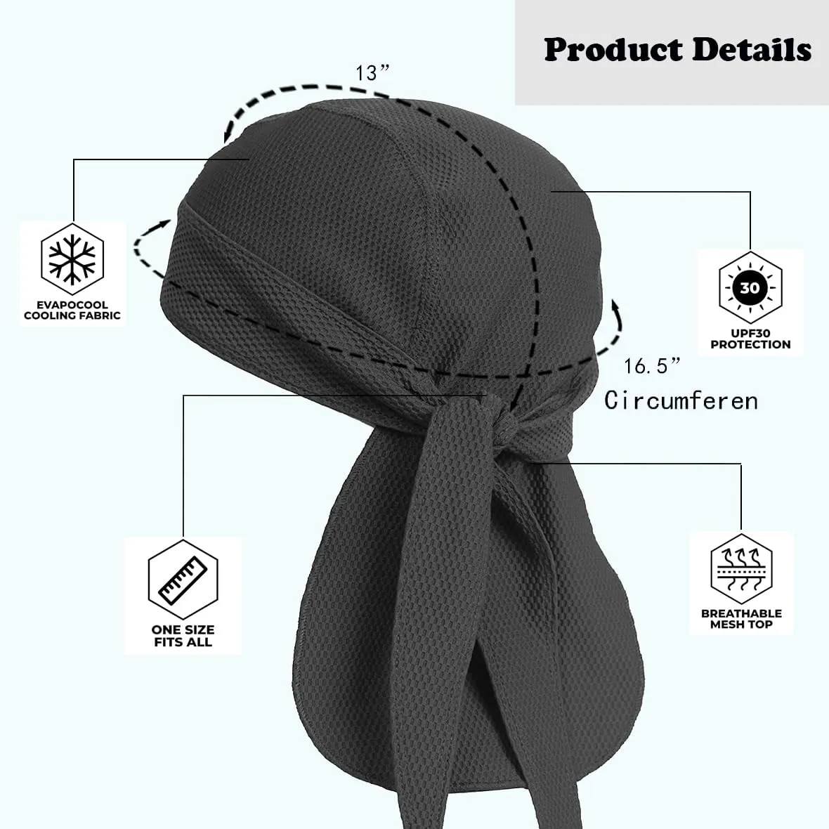 Cooling Helmet Liner Do Rag Skull Cap for Men Sweat Cycling Beanie - Pirate Bandana 2Pcs