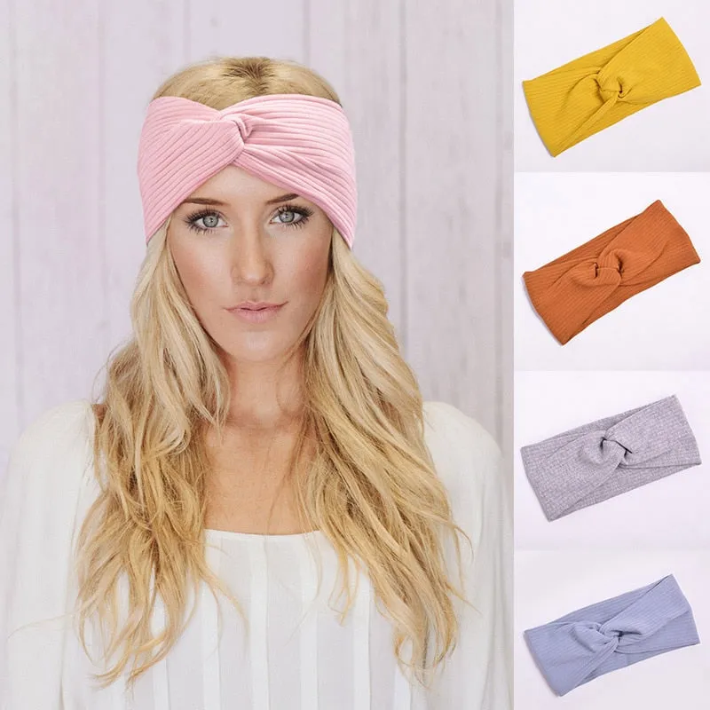 Cotton Women Headband Turban Solid Color Girls Knot Hairband Hair Accessories Twisted Ladies Makeup Elastic Hair Bands Headwrap