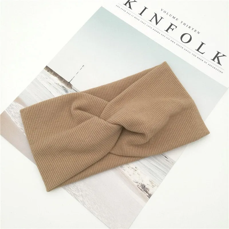 Cotton Women Headband Turban Solid Color Girls Knot Hairband Hair Accessories Twisted Ladies Makeup Elastic Hair Bands Headwrap