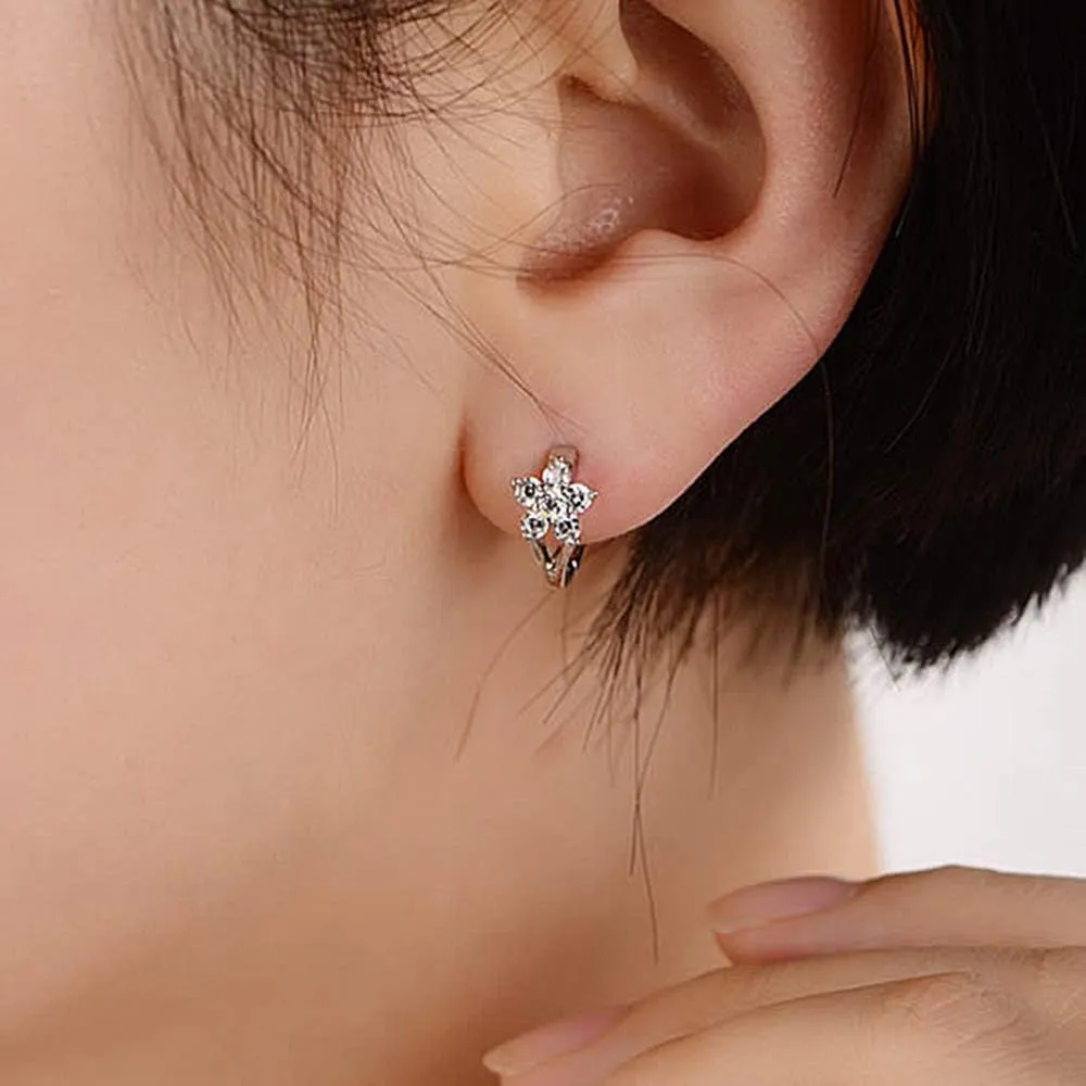 Crystal Tiny Small Hoop Earrings Sterling Silver Cartilage Sleeper Round Huggies Hoops 10mm for Women Girls