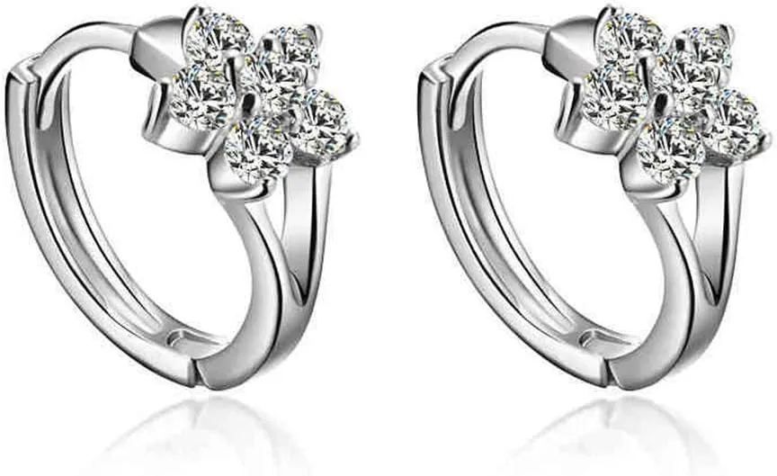 Crystal Tiny Small Hoop Earrings Sterling Silver Cartilage Sleeper Round Huggies Hoops 10mm for Women Girls