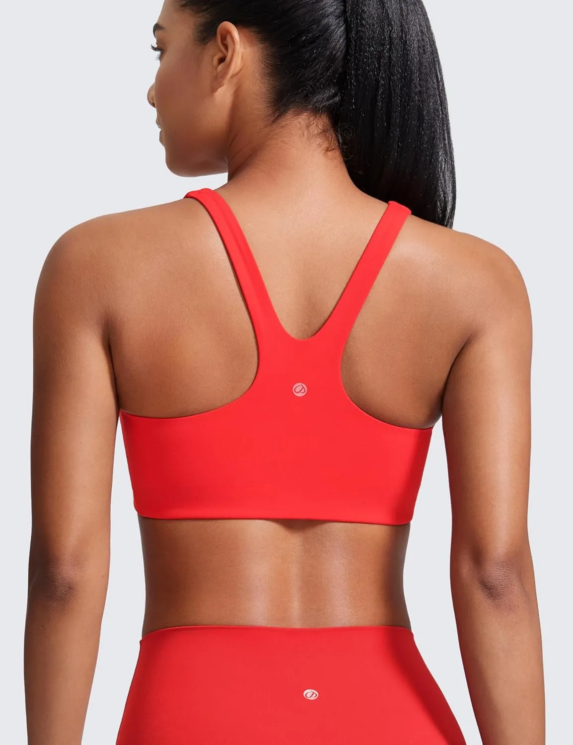 CRZ YOGA Butterlift Double Lined Square Neck Sports Bras for Women - Wireless V-Shaped Racerback Workout Yoga Top Non Padded