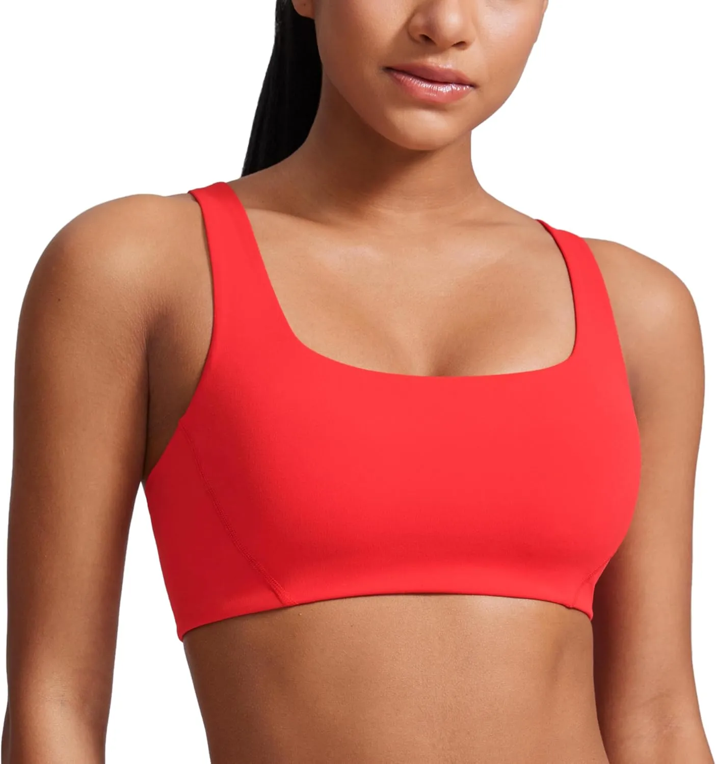 CRZ YOGA Butterlift Double Lined Square Neck Sports Bras for Women - Wireless V-Shaped Racerback Workout Yoga Top Non Padded