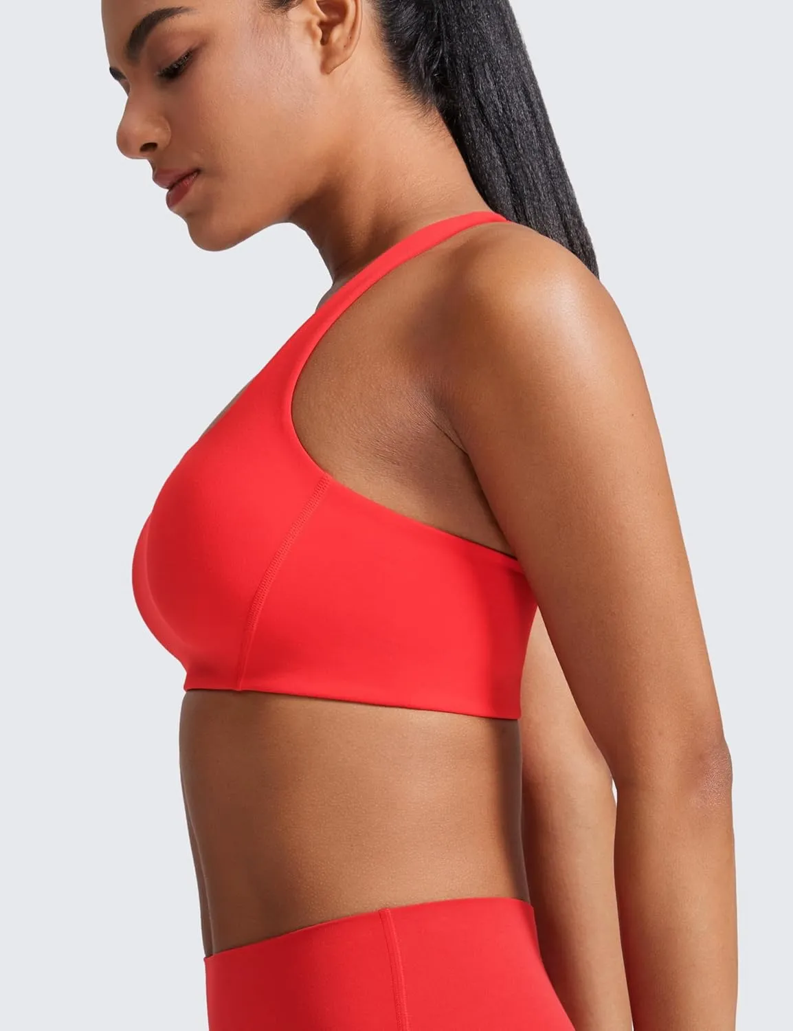 CRZ YOGA Butterlift Double Lined Square Neck Sports Bras for Women - Wireless V-Shaped Racerback Workout Yoga Top Non Padded
