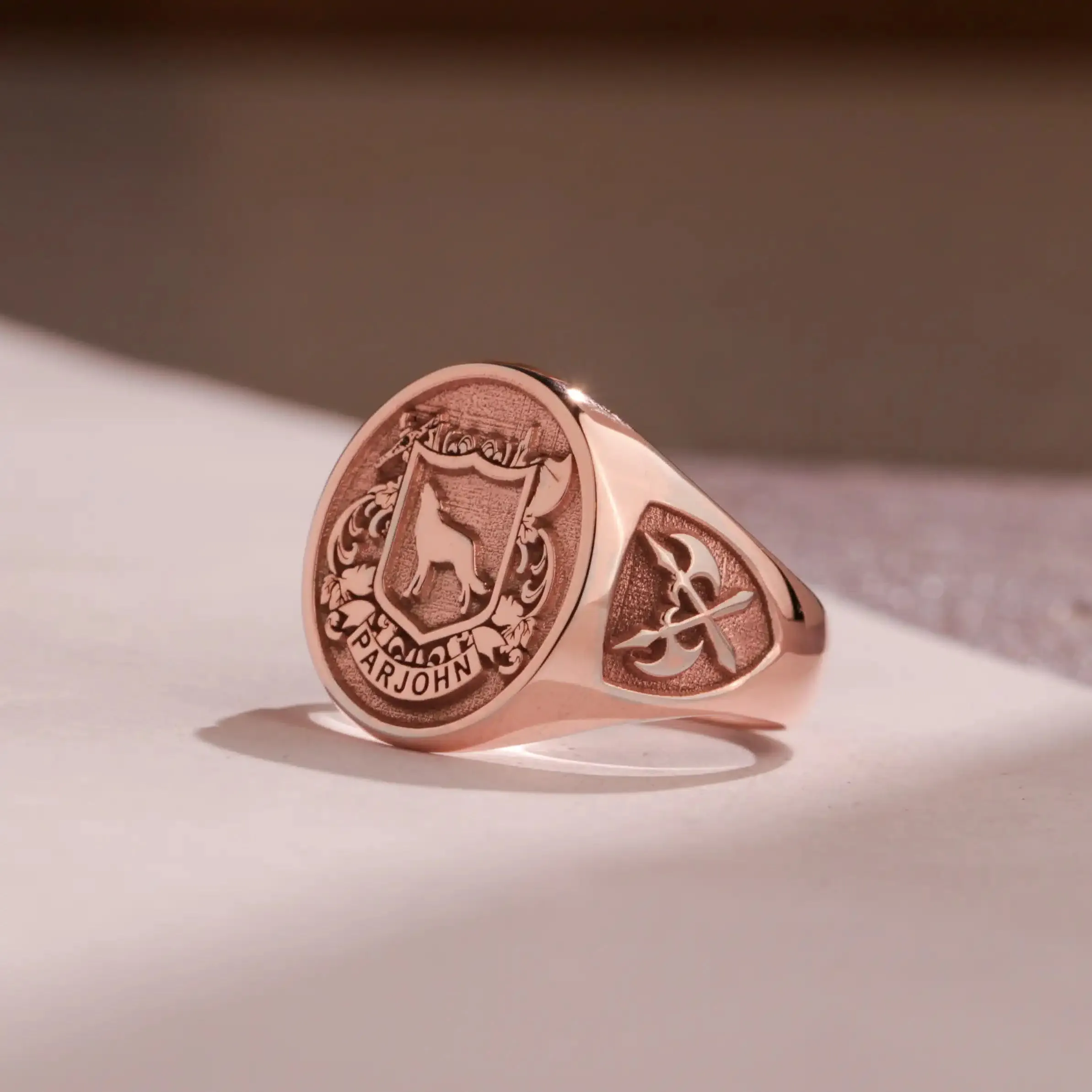 Custom Ring - Rose Gold Coated - Raised Design with Side Engravings