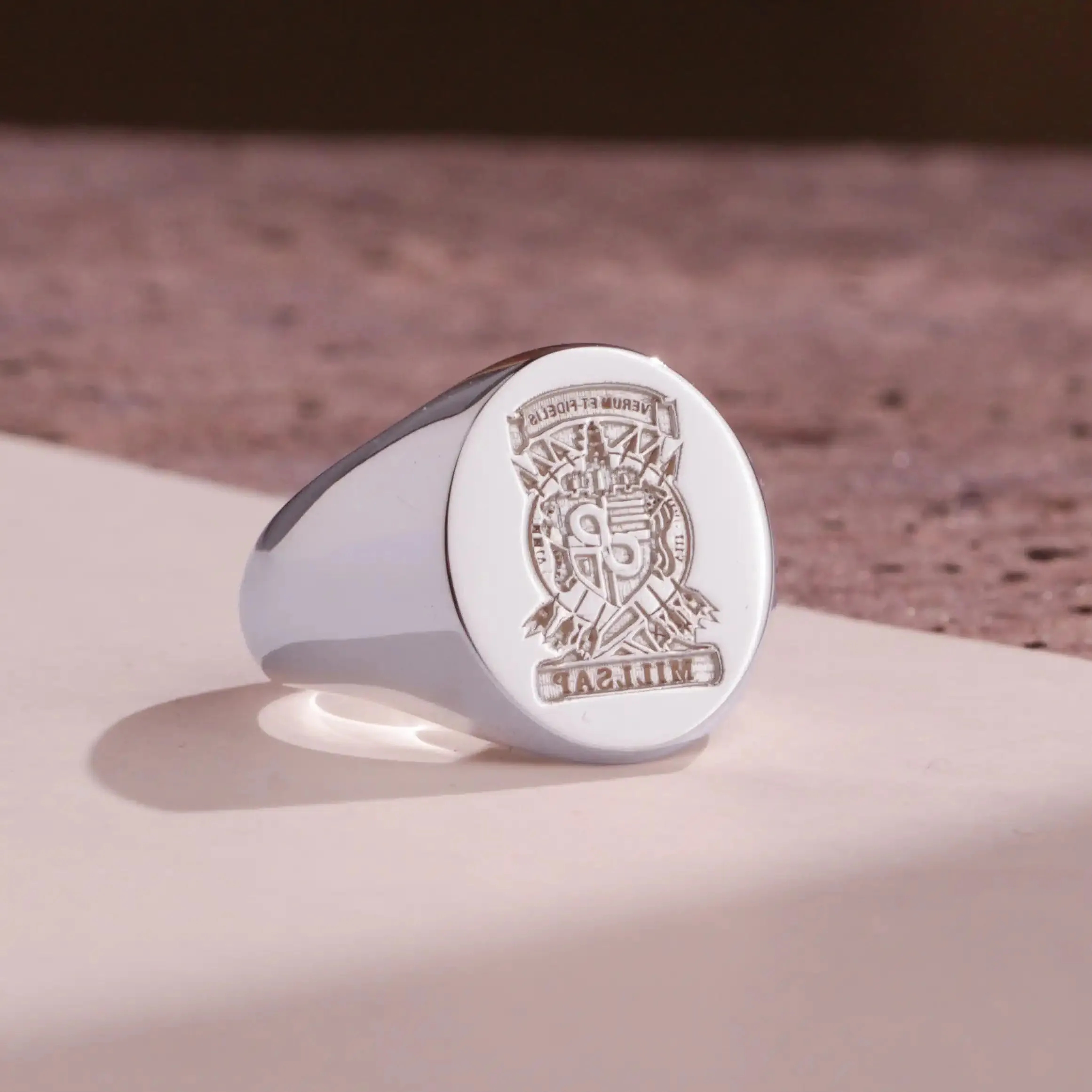 Custom Wax Seal Ring - White Gold Coated - Recessed & Reversed Design