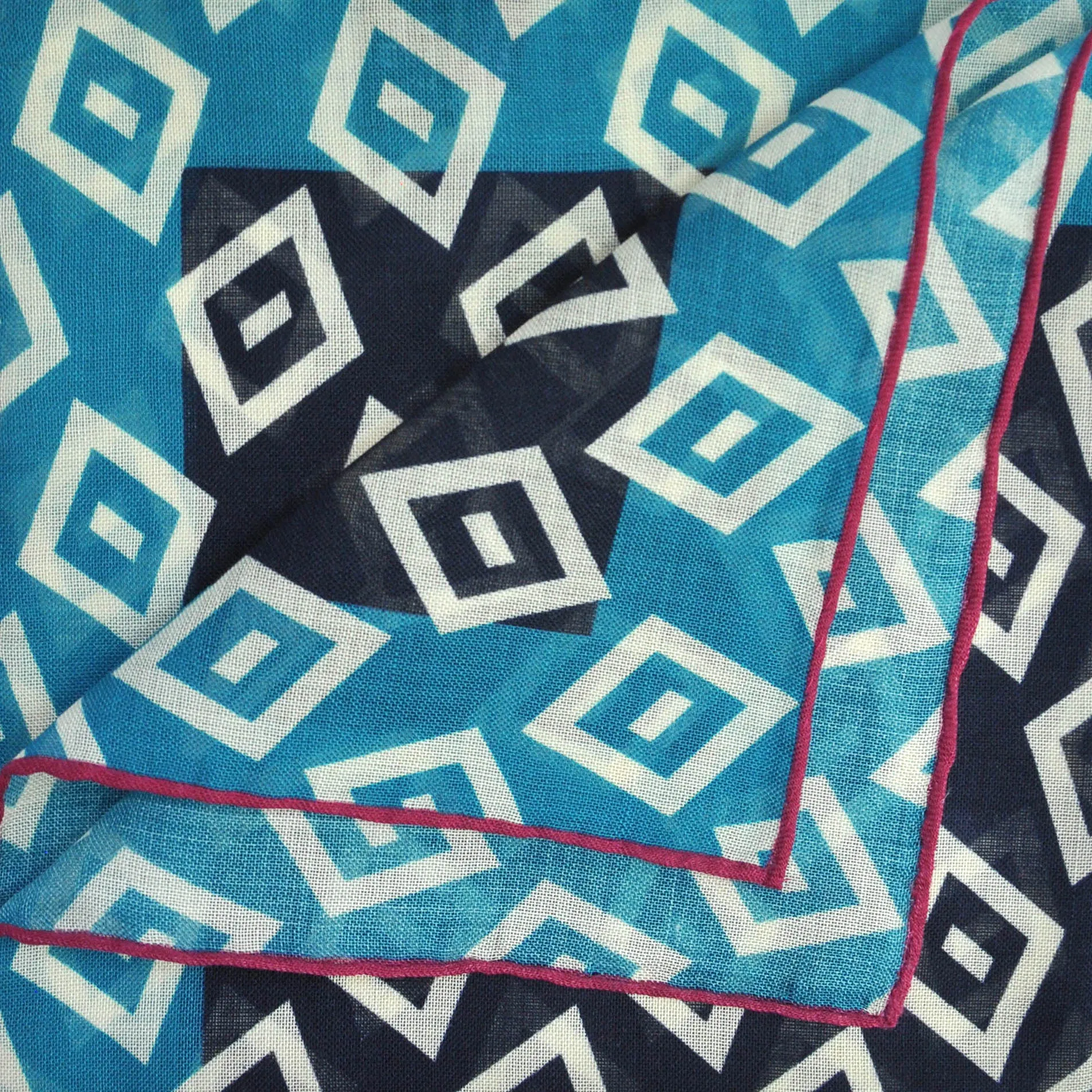 Diamonds.. (or Wonky Squares) Wool & Silk Pocket Square in Navy & Blue
