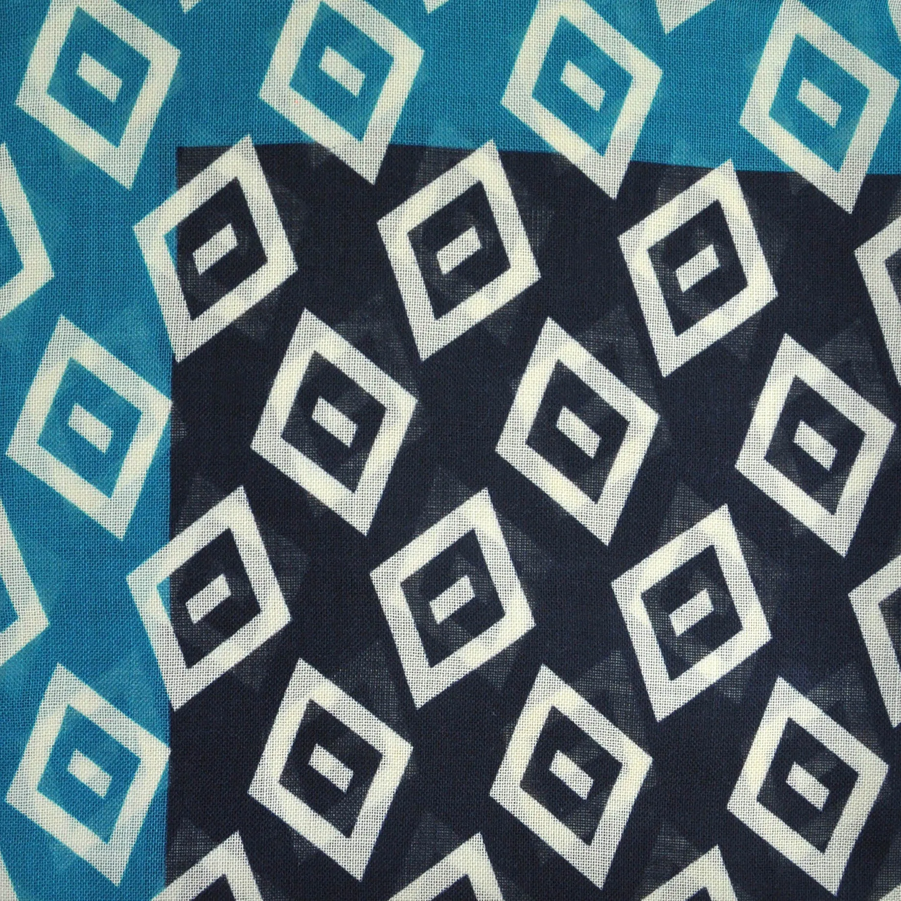 Diamonds.. (or Wonky Squares) Wool & Silk Pocket Square in Navy & Blue