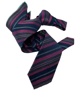 DMITRY Men's Fuchsia Striped Italian Silk Tie & Pocket Square Set