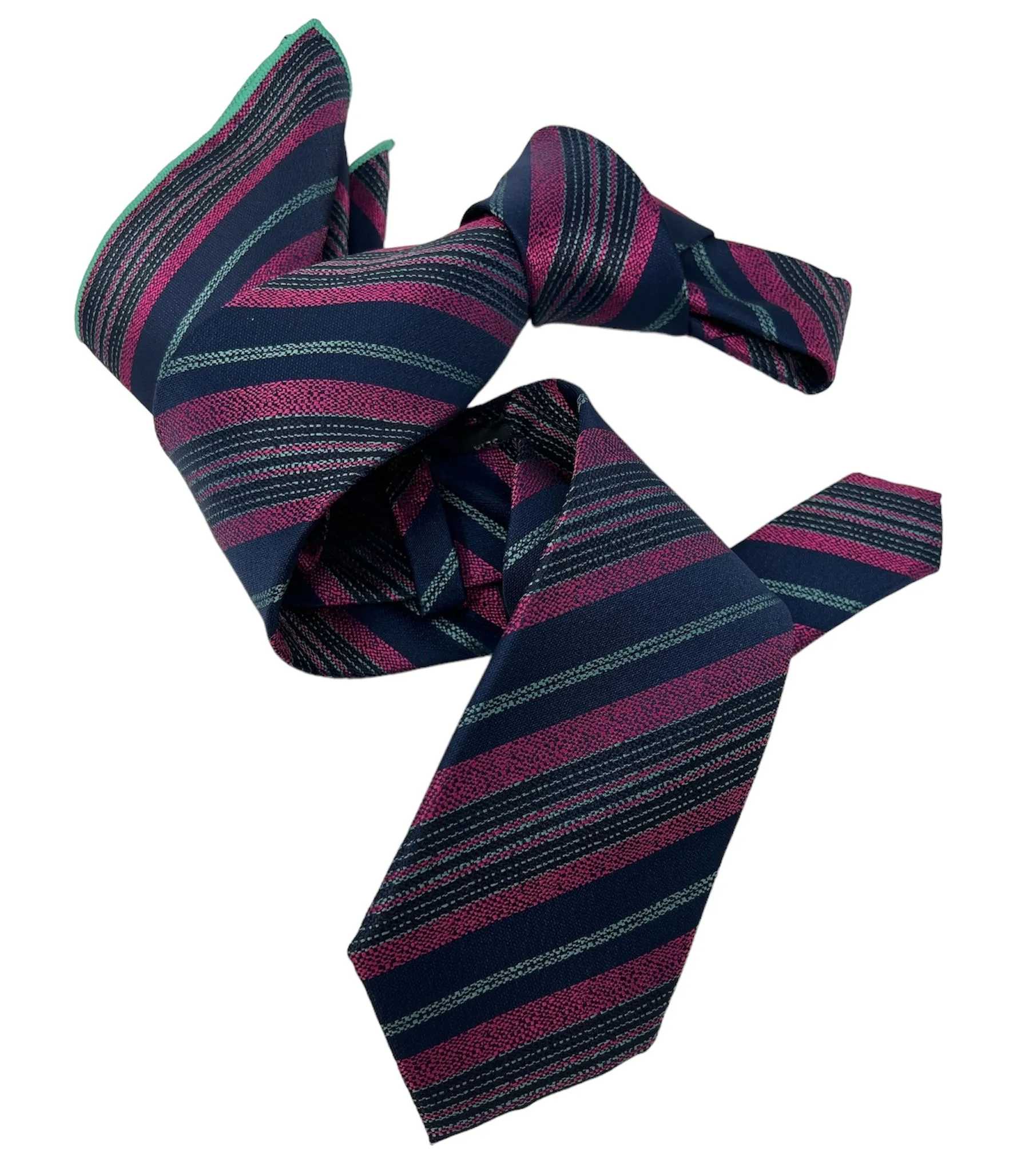 DMITRY Men's Fuchsia Striped Italian Silk Tie & Pocket Square Set