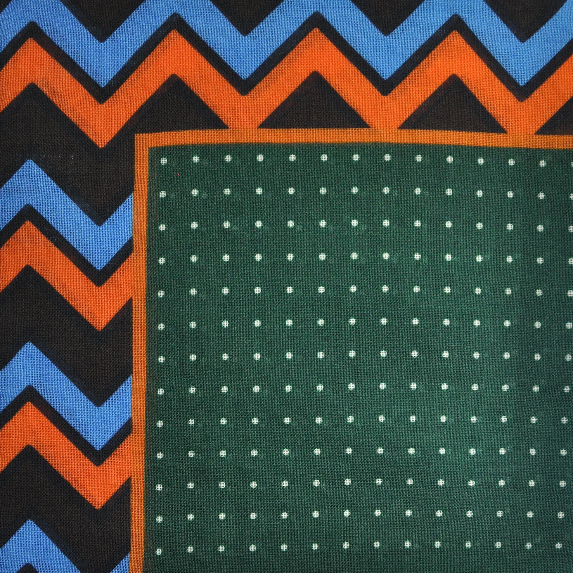 Dots & Chevrons Wool & Silk Pocket Square in Green, Orange & Blue