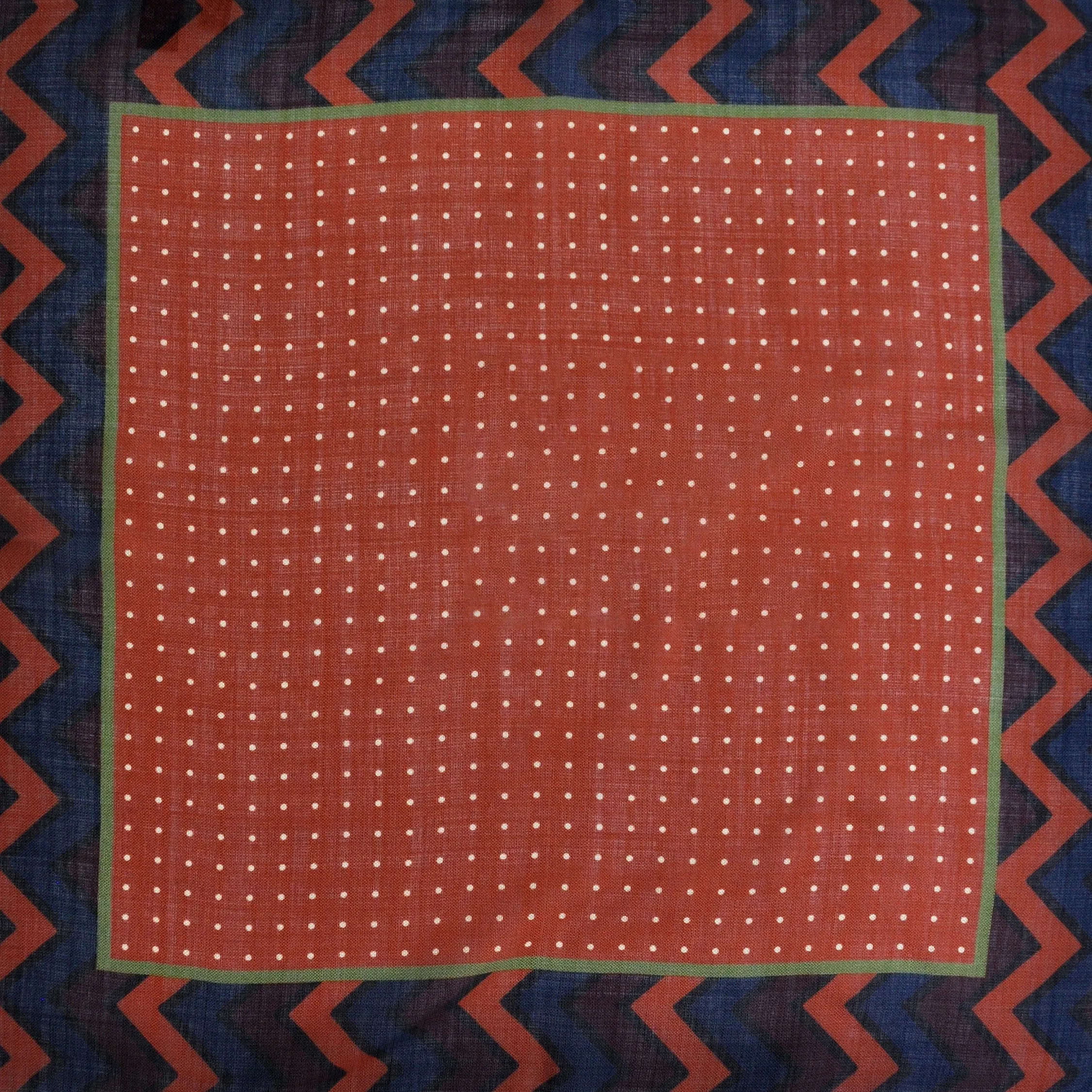Dots & Chevrons Wool & Silk Pocket Square in Rust , Brown & Blue