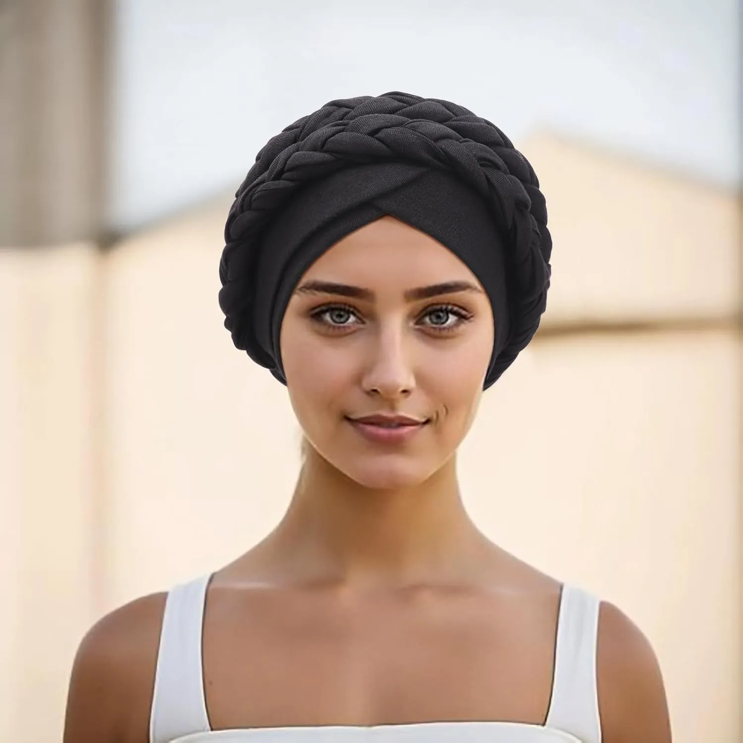 DRESHOW African Women Turban Caps Cotton Beanie Twist Headscarf Pre-Tied Double Twisted Braids Wrap Hat Chemo Cancer Cap