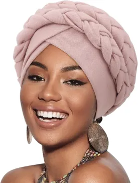 DRESHOW African Women Turban Caps Cotton Beanie Twist Headscarf Pre-Tied Double Twisted Braids Wrap Hat Chemo Cancer Cap